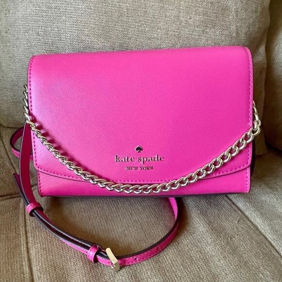 KATE SPADE CROSSBODY SHOULDER BAG LEATHER HOT PINK GOLDEN ACCENTS SOPHISTICATED - Picture 11 of 11
